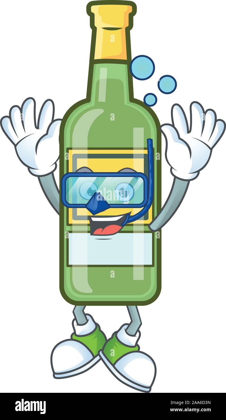 Süße whiskey Zeichentrickfigur mit Tauchen Maskottchen Stock Vektor