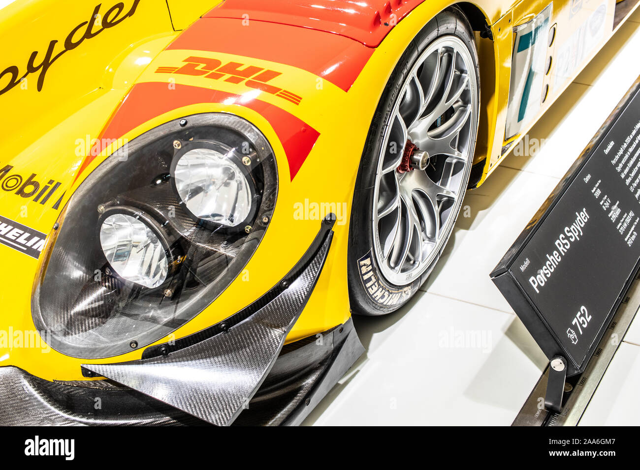 Stuttgart, Deutschland, Sep 2019 Porsche RS Spyder 2008 in Stuttgart Porsche Museum, Le Mans Serie LMS rennen Auto produziert von Porsche Stockfoto