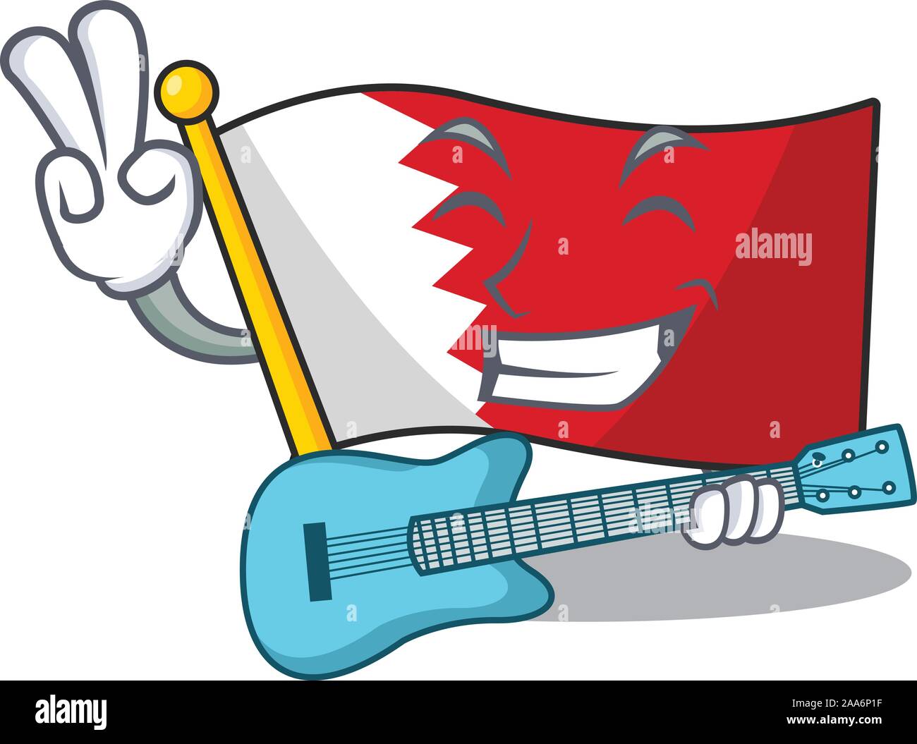 Flagge bahrain Cartoon mit in mit Gitarre Charakter Stock Vektor