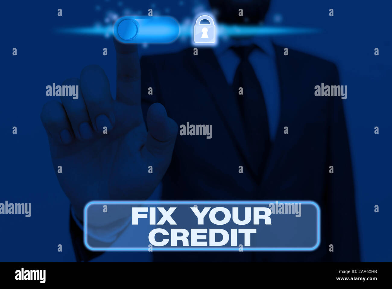 Schreiben Hinweis angezeigt Fix Ihre Kreditkarte. Business Konzept für Salden auf Kreditkarten und anderen Kreditinstituten niedrig halten. Stockfoto