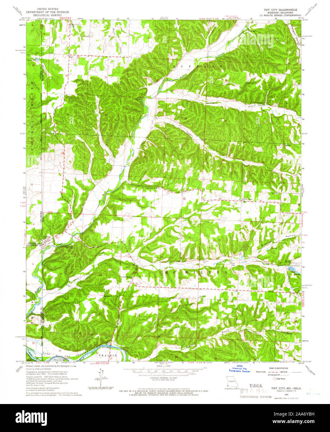 USGS TOPO Karte Missouri MO TIFF-Stadt 324319 1965 24000 Wiederherstellung Stockfoto