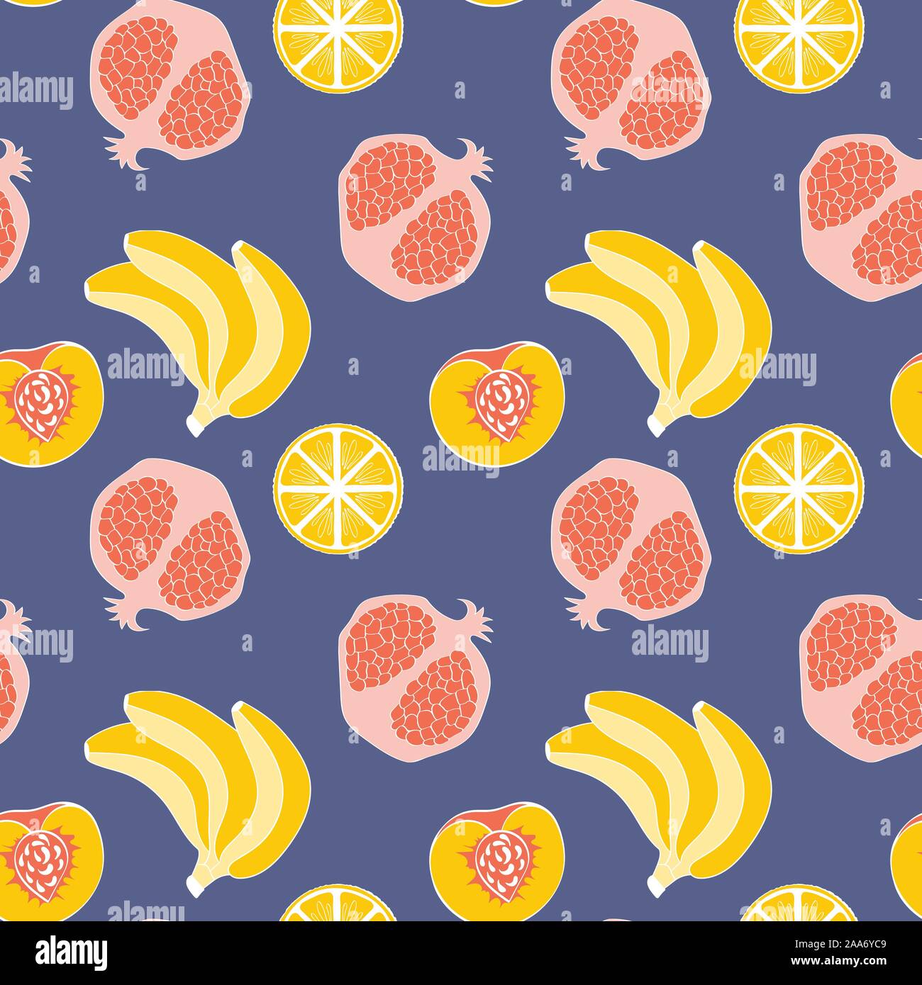 Nahtlose Muster mit niedlichen handdrawn Früchte auf blauem Hintergrund. Vektor illustartion. Stock Vektor