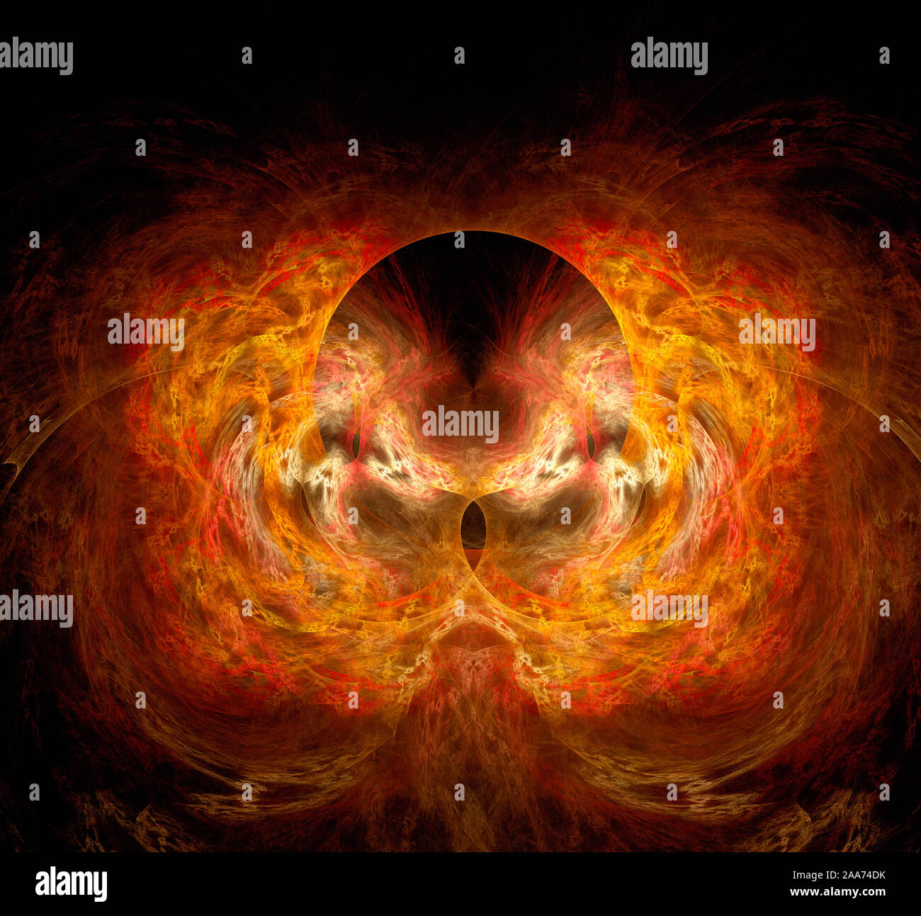 Brennendes Plasma fließt in einem dunklen Raum. Energetische Hintergrund. Stockfoto