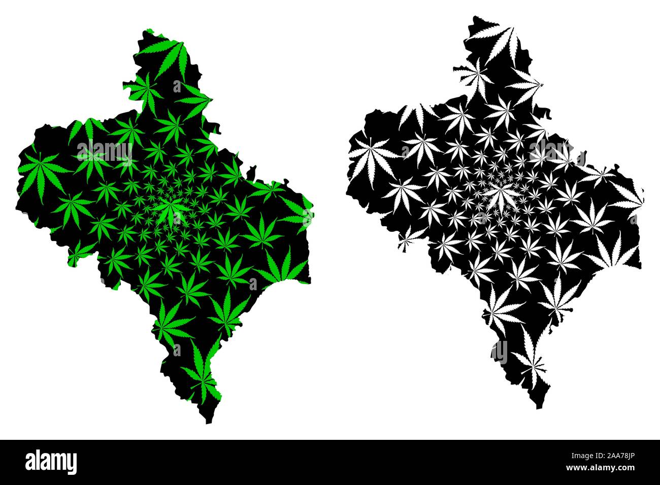 Oblast Iwano-frankiwsk Karte cannabis Blatt grün und schwarz ausgelegt ist, Prykarpattia (Stanislavshchyna oder Stanislavivshchyna) Karte aus Marihuana (Mar Stock Vektor