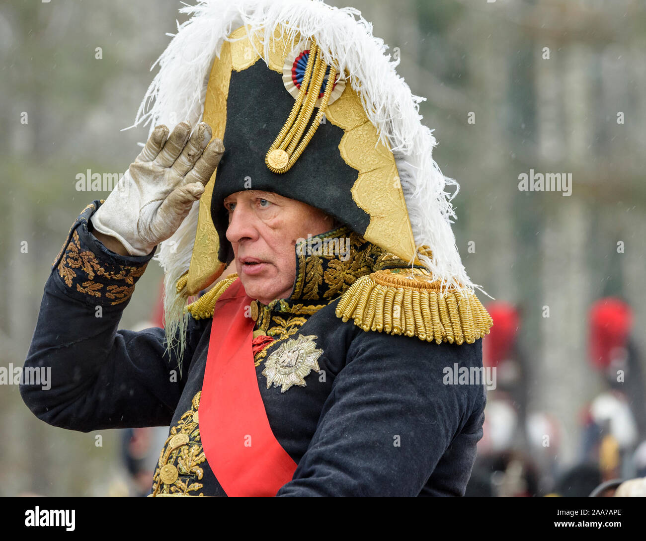 Oleg Sokolov während 2018 Re-enactment der Schlacht der Beresina in Belarus Stockfoto