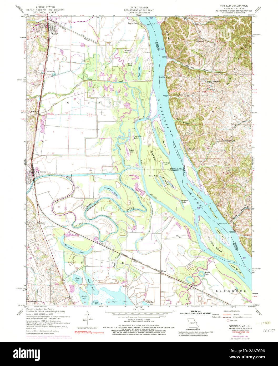 USGS TOPO Karte Missouri MO Winfield 324555 1954 24000 Wiederherstellung Stockfoto