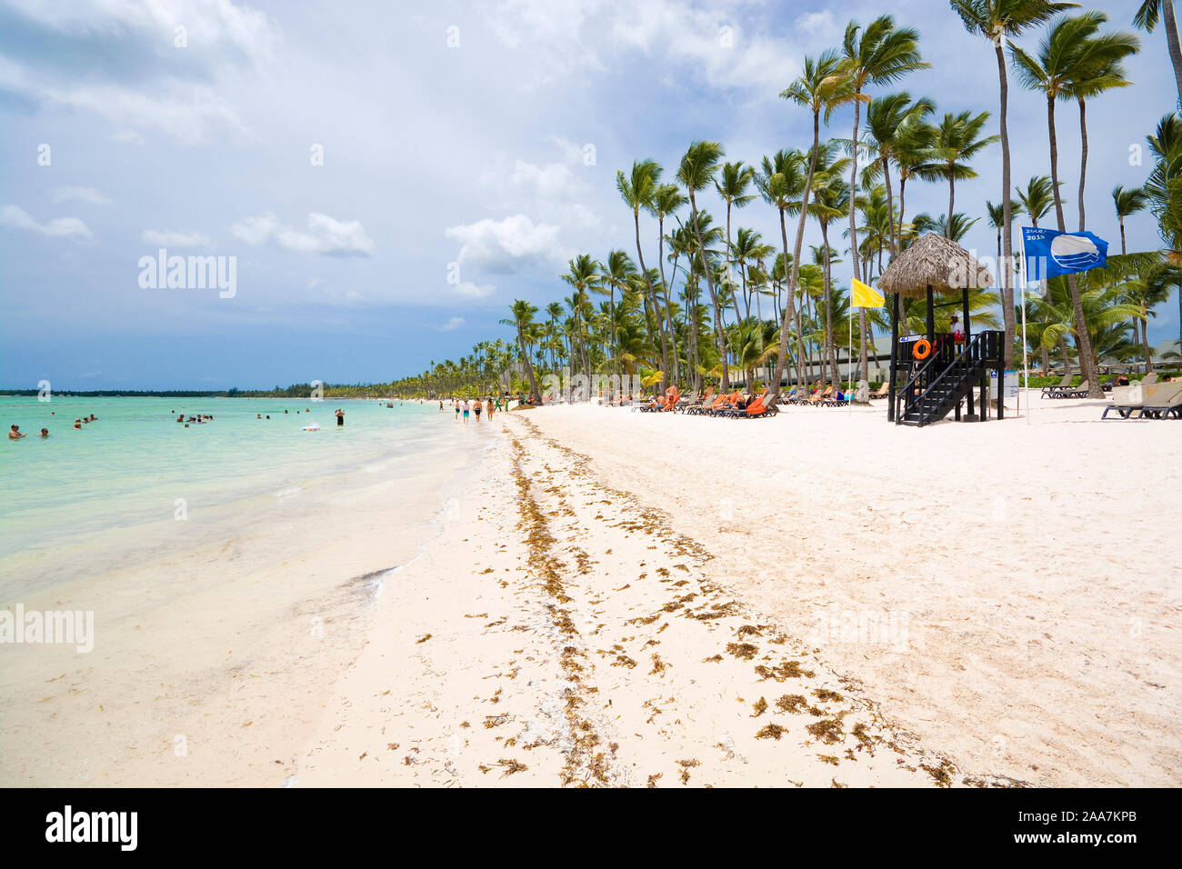 PUNTA CANA, Dominikanische Republik - 23. JUNI 2019: Tropical Playa Bavaro in der Sargassosee Stockfoto