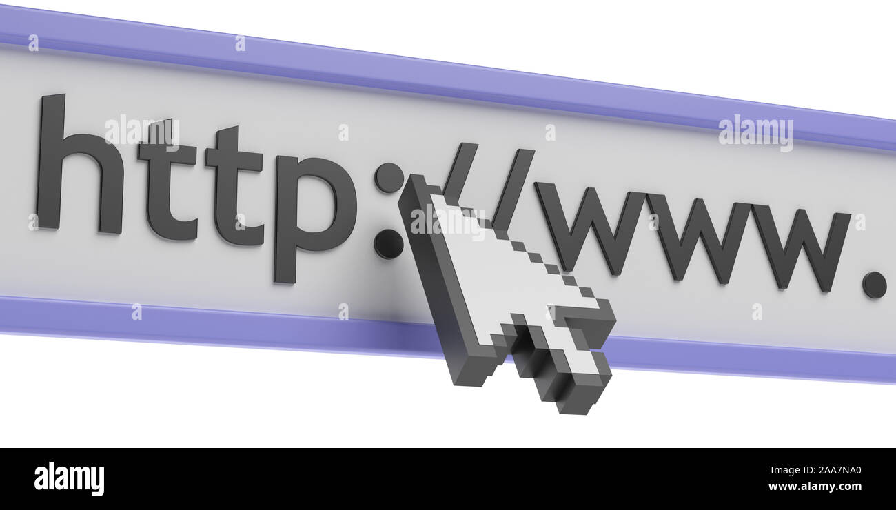Computer Mauszeiger auf einer Web site Adresse, weißen Hintergrund. Pixel Pfeilspitze Form Mauszeiger. 3D-Darstellung Stockfoto