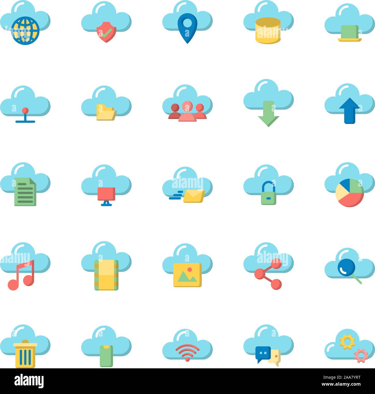 Cloud Computing flachbild Icon Set. Vektor und Illustration. Stock Vektor