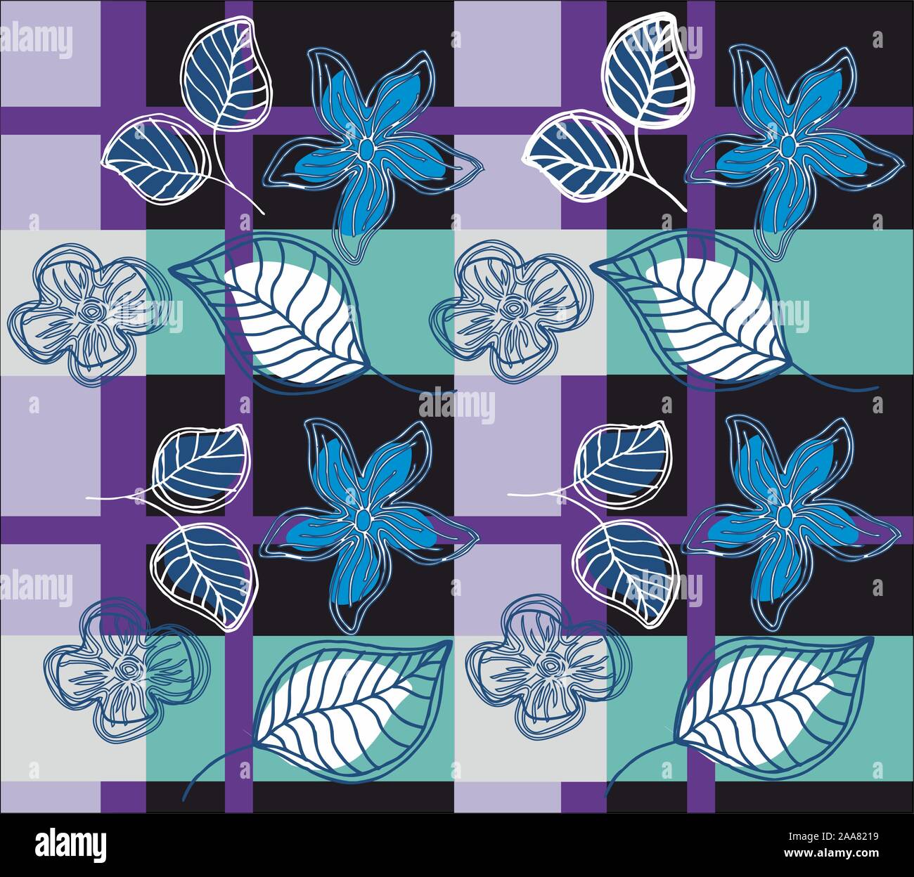 Schöne Blumen Muster auf kariertem Hintergrund für textile Muster. Nahtlose floral background. Tartan Stoff drucken. - Vektor Stock Vektor