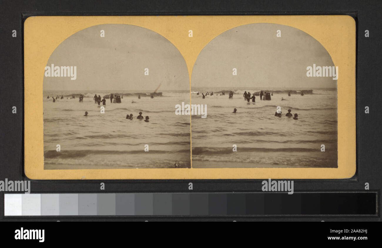 Blick von W. Lange, Gilbert & Speck, R. Newell & Sohn und andere Fotografen und Verlage. Robert Dennis Sammlung von stereoskopische Ansichten. Blick auf Cape May, vor allem Surfen und Badegäste, und wie Straßen, Hotels, Wohnungen, einem Esszimmer, Gruppe Porträts.; Cape May, New Jersey. [View der Watvögel im Ozean.] Stockfoto