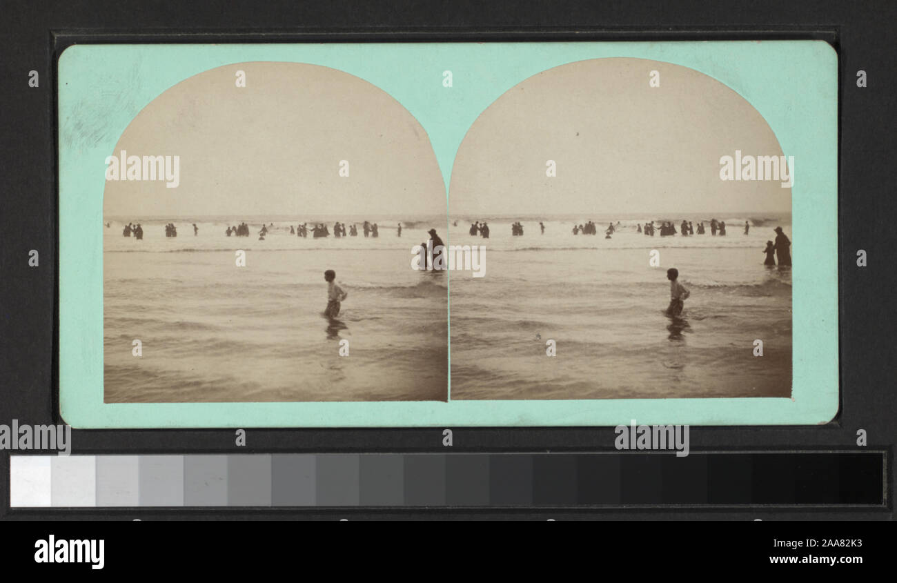 Blick von W. Lange, Gilbert & Speck, R. Newell & Sohn und andere Fotografen und Verlage. Robert Dennis Sammlung von stereoskopische Ansichten. Blick auf Cape May, vor allem Surfen und Badegäste, und wie Straßen, Hotels, Wohnungen, einem Esszimmer, Gruppe Porträts.; Cape May, New Jersey. [View der Watvögel im Ozean.] Stockfoto