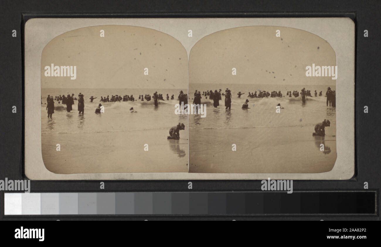 Blick von W. Lange, Gilbert & Speck, R. Newell & Sohn und andere Fotografen und Verlage. Robert Dennis Sammlung von stereoskopische Ansichten. Blick auf Cape May, vor allem Surfen und Badegäste, und wie Straßen, Hotels, Wohnungen, einem Esszimmer, Gruppe Porträts.; Cape May, New Jersey. [View der Watvögel im Ozean.] Stockfoto