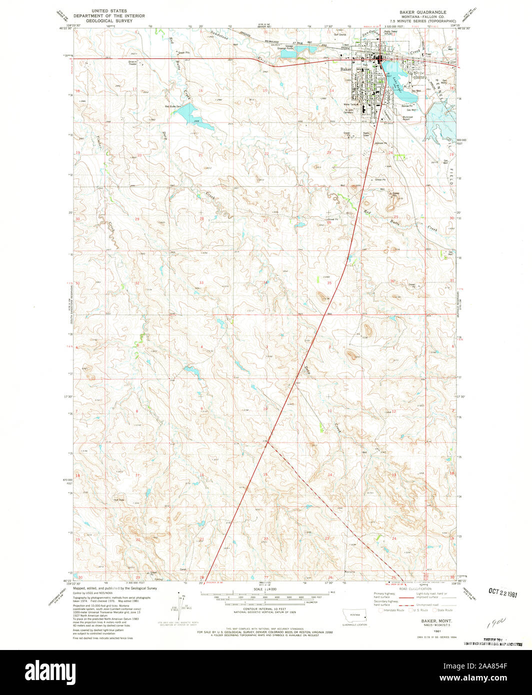 USGS TOPO Karte Montana MT Baker 267827 1981 24000 Wiederherstellung Stockfoto