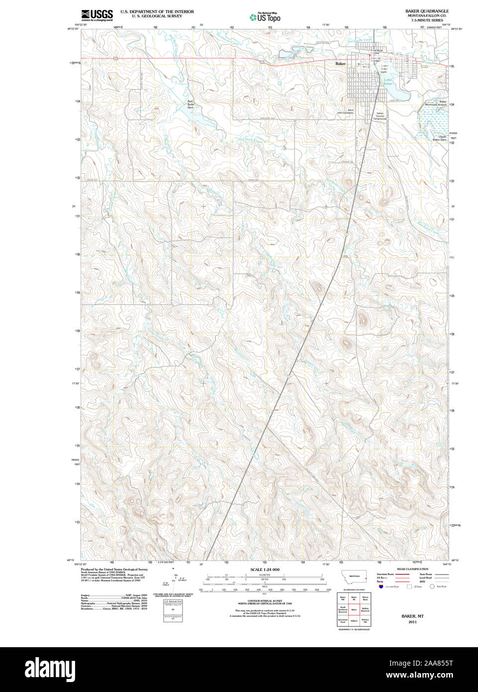 USGS TOPO Karte Montana MT Baker 20110609 TM Wiederherstellung Stockfoto