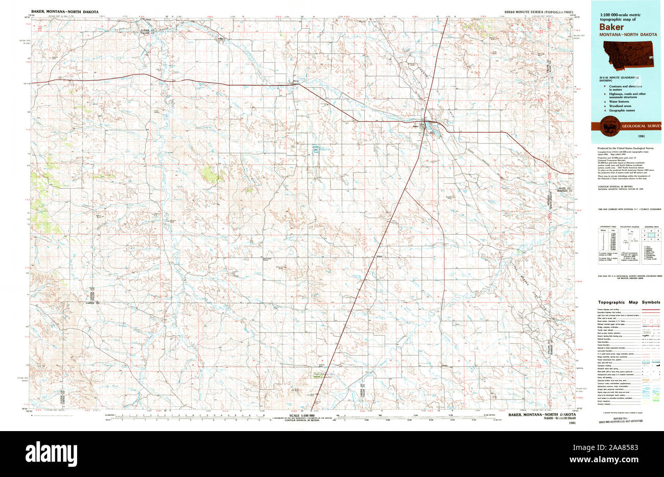 USGS TOPO Karte Montana MT Baker 268376 1981 100000 Restaurierung Stockfoto