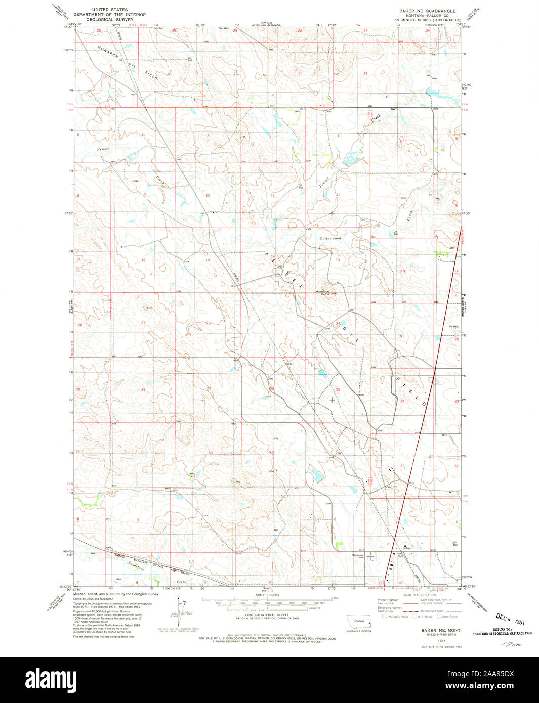 USGS TOPO Karte Montana MT Baker NE 262234 1981 24000 Wiederherstellung Stockfoto