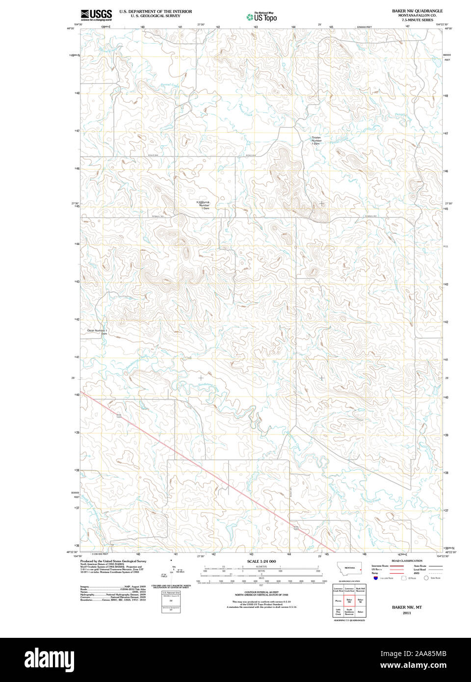 USGS TOPO Karte Montana MT Baker NW 20110609 TM Wiederherstellung Stockfoto