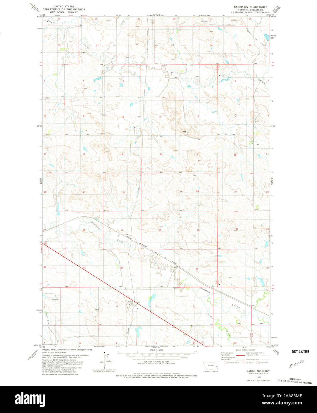 USGS TOPO Karte Montana MT Baker NW 262235 1981 24000 Wiederherstellung Stockfoto