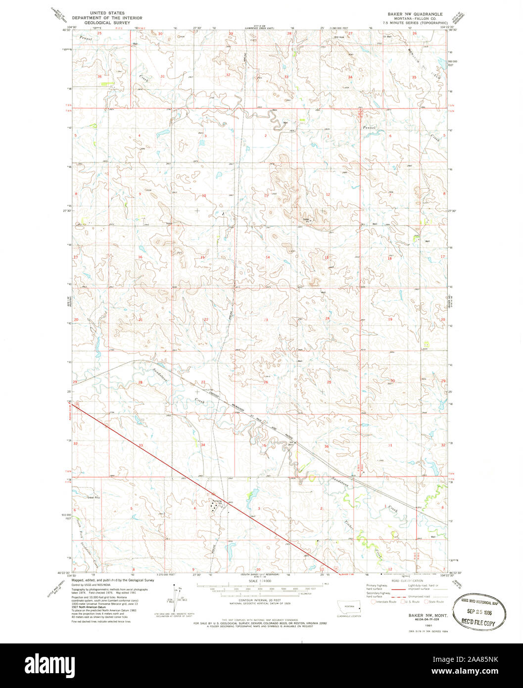 USGS TOPO Karte Montana MT Baker NW 262227 1981 24000 Wiederherstellung Stockfoto