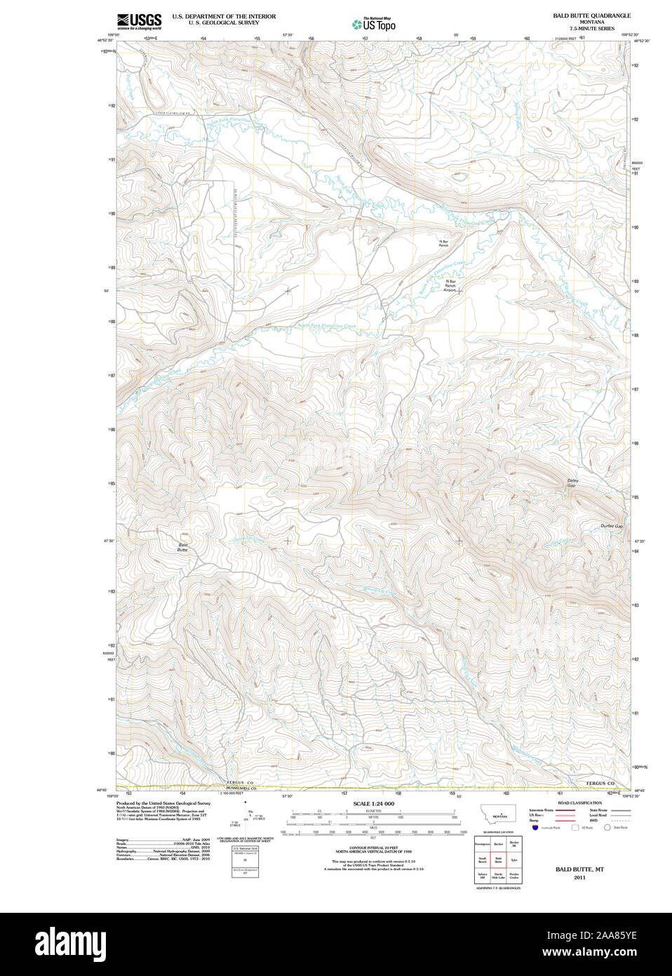 USGS TOPO Karte Montana MT kahlen Butte 20110627 TM Wiederherstellung Stockfoto