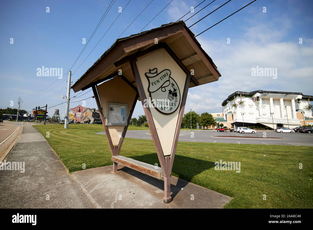 Fun Time Trolley Stop Pigeon Forge Tennessee USA Stockfoto