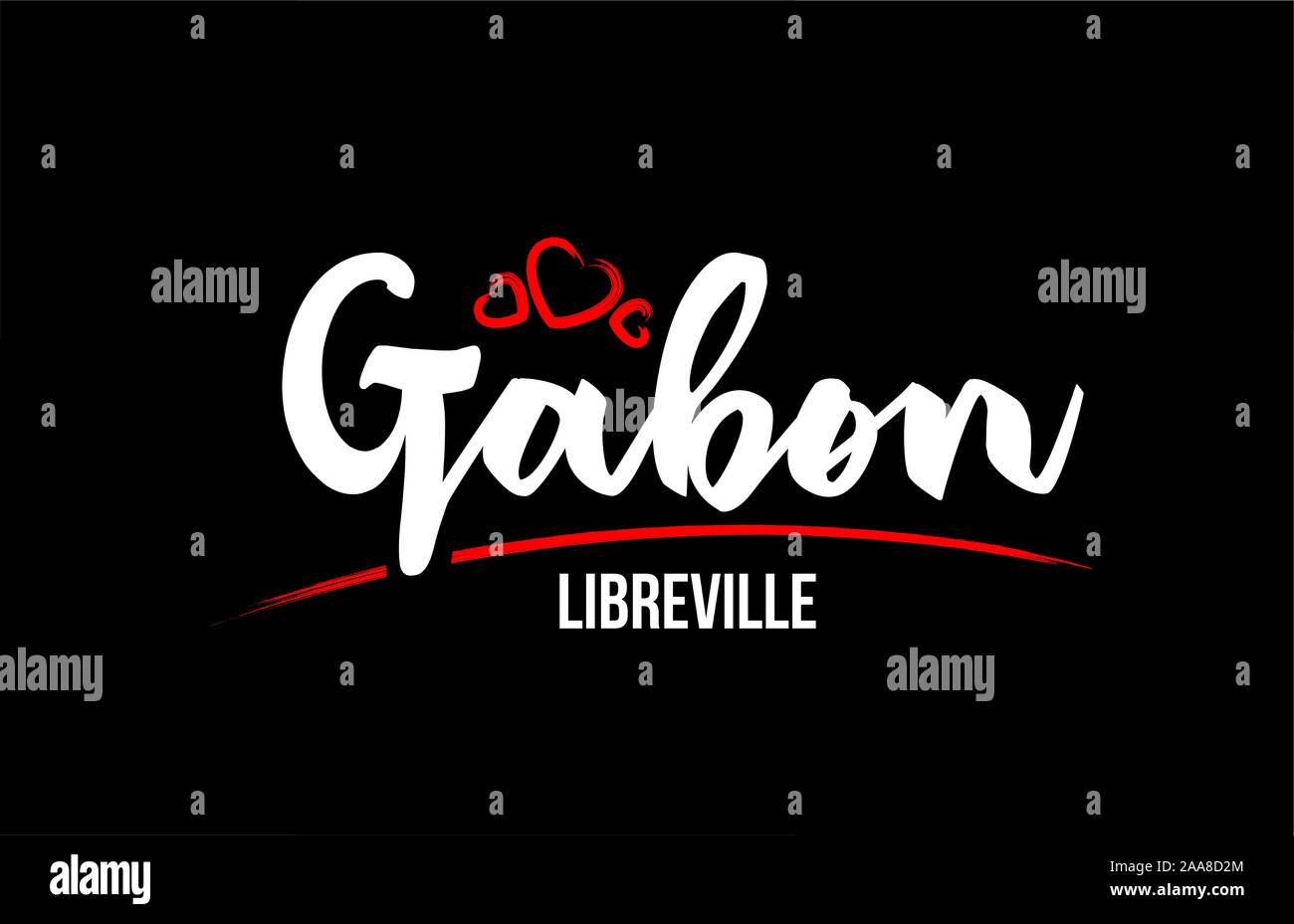 Gabun Land auf schwarzem Hintergrund mit roten Liebe Herz und seine Hauptstadt Libreville kreativ Typografie text Logo Design Stock Vektor