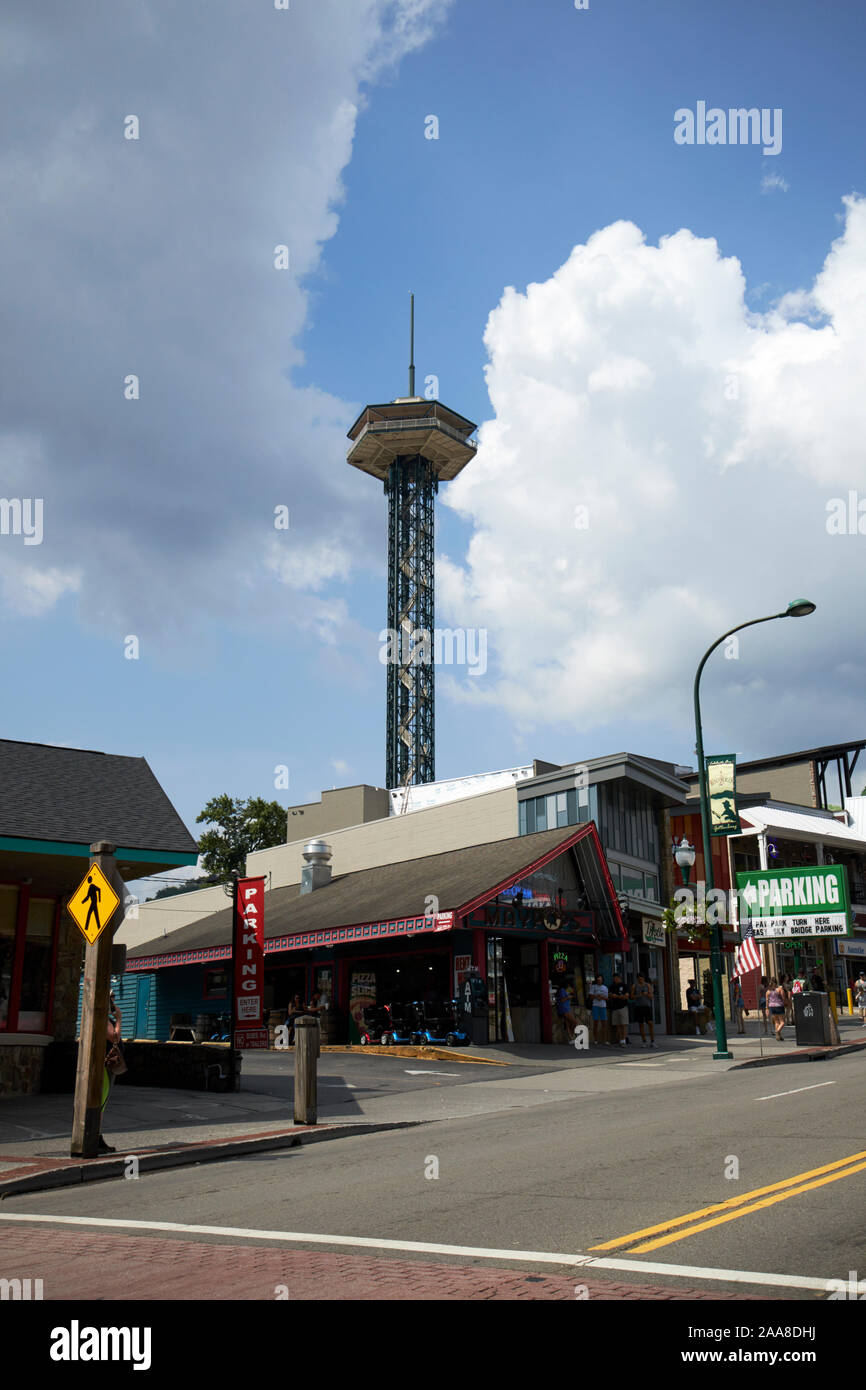 Gatlinburg Space Needle als aus den USA 441 Parkway in Downtown Gatlinburg Tennessee usa gesehen Stockfoto