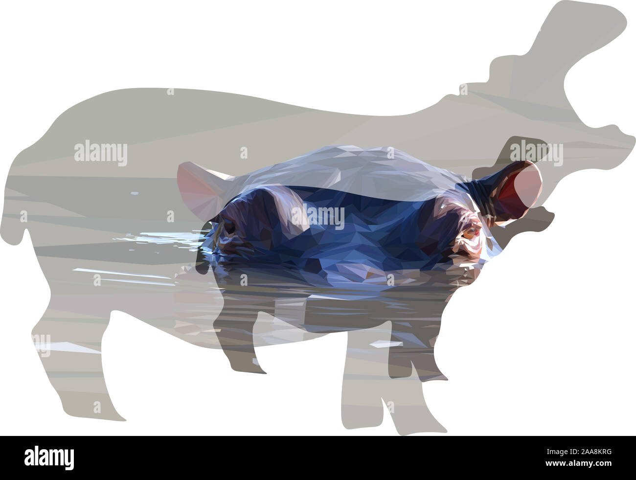 Low Poly Abbildung eines Afrikanischen Hippo in Wasser getaucht, in der Form von zwei nilpferde Stockfoto