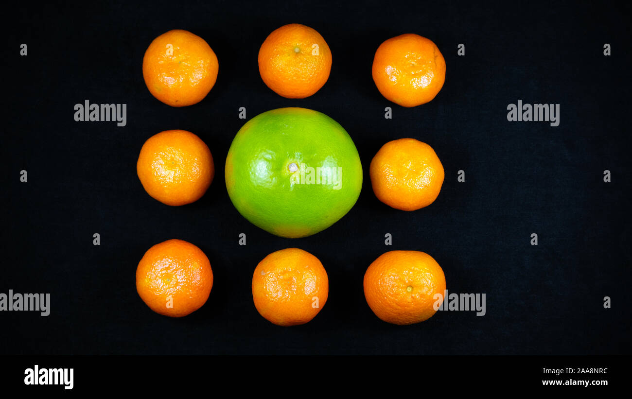 Tangerinen und verschwitzt in die quadratische Form Stockfoto