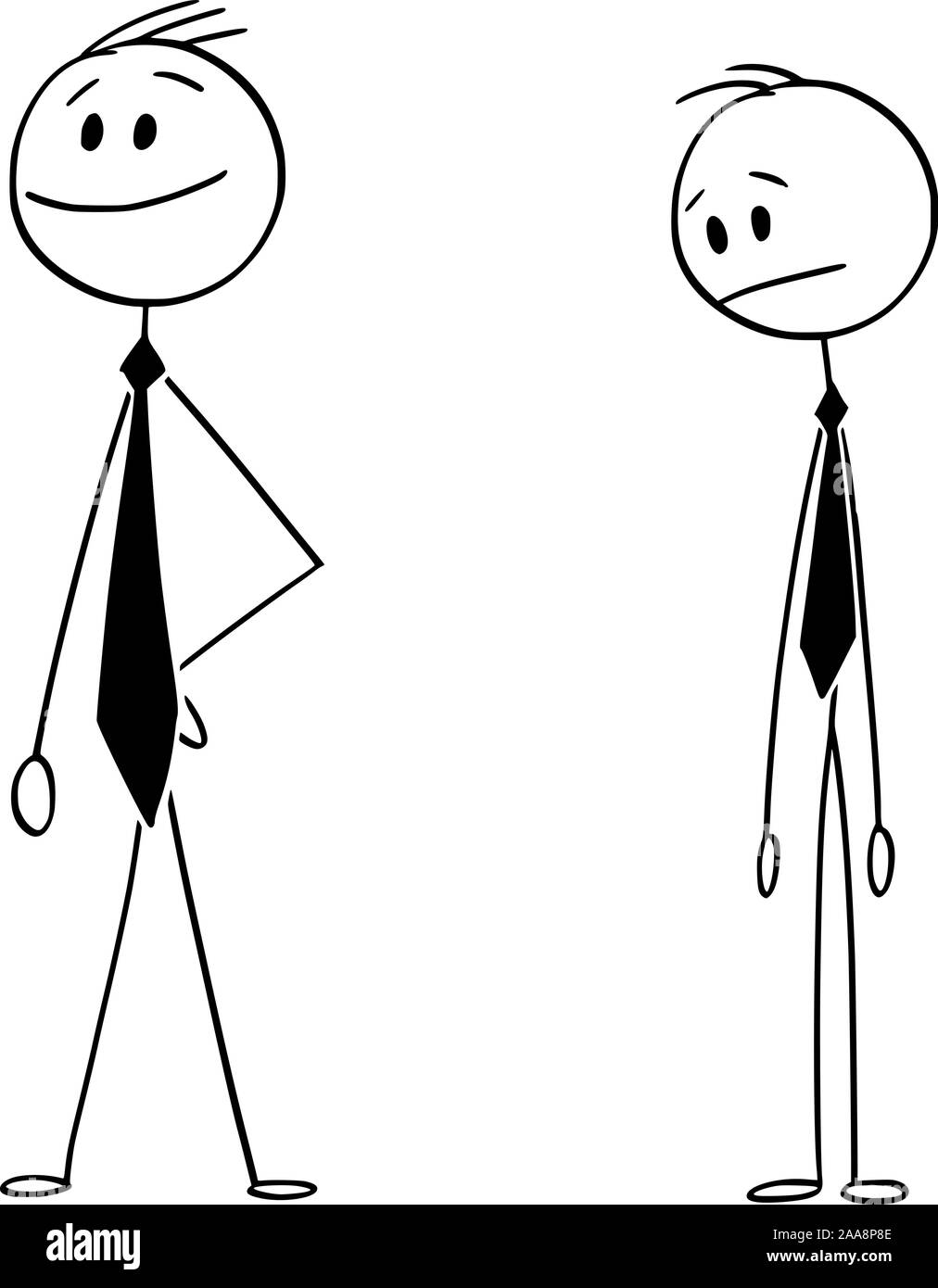 Vektor cartoon Strichmännchen Zeichnen konzeptionelle Darstellung der gewöhnliche Mensch schauen zuversichtlich Geschäftsmann tragen sehr lange Krawatte oder Krawatte. Stock Vektor