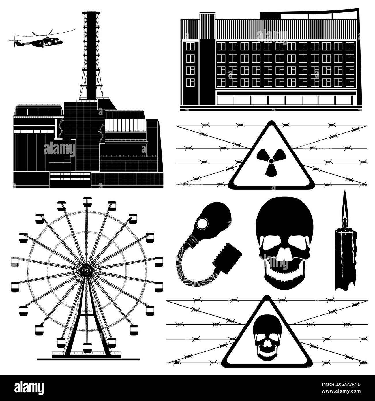 Tschernobyl symbol Gebäude Element zone Silhouette Stock Vektor
