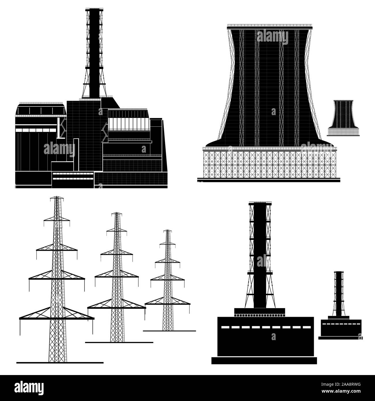 Nukleare elektrische Anlage station Silhouette Stock Vektor