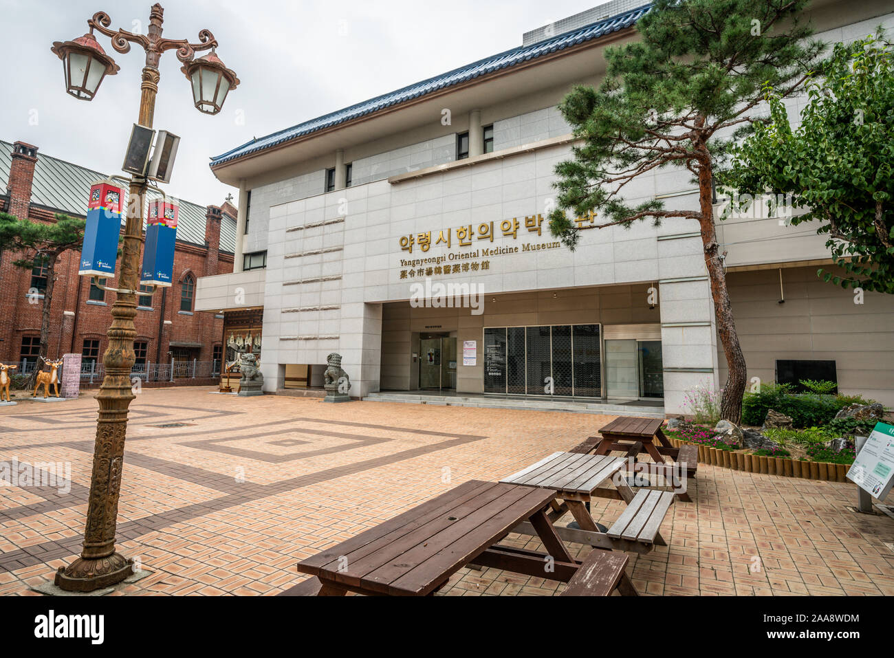 Daegu, Korea, 1. Oktober 2019: Daegu Yangnyeongsi orientalische Medizin museum Vorderansicht in Daegu in Südkorea Stockfoto