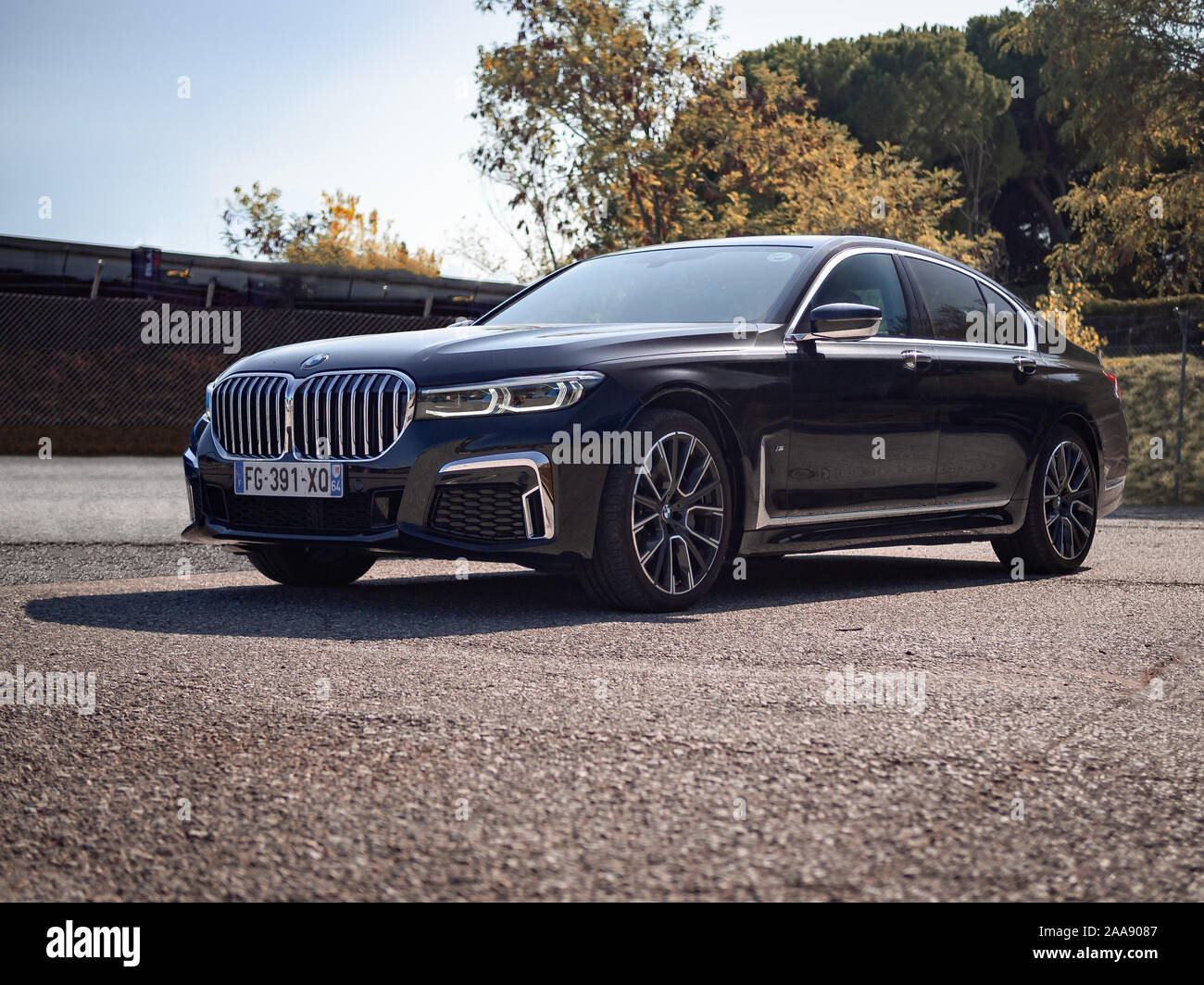 MONTMELO, Spanien - September 29, 2019: 2020 Modell BMW 730 i m Sport reinen (G11) (sechste Generation des BMW 7er Facelift) Stockfoto