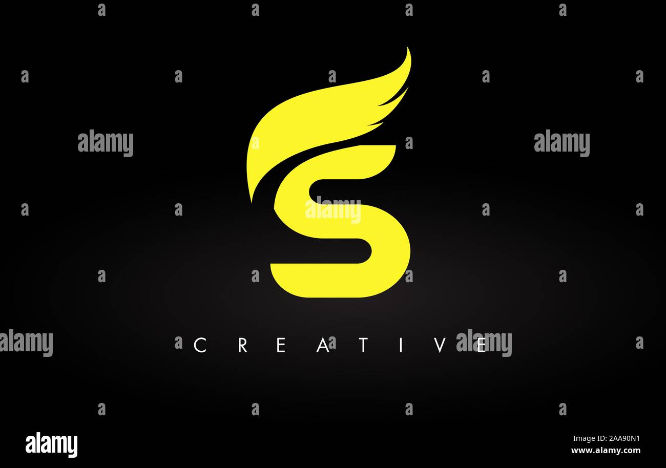 Buchstabe S logo Icon mit gelben Farben und Wing Design Vector auf schwarzem Hintergrund Vector Illustration Stock Vektor