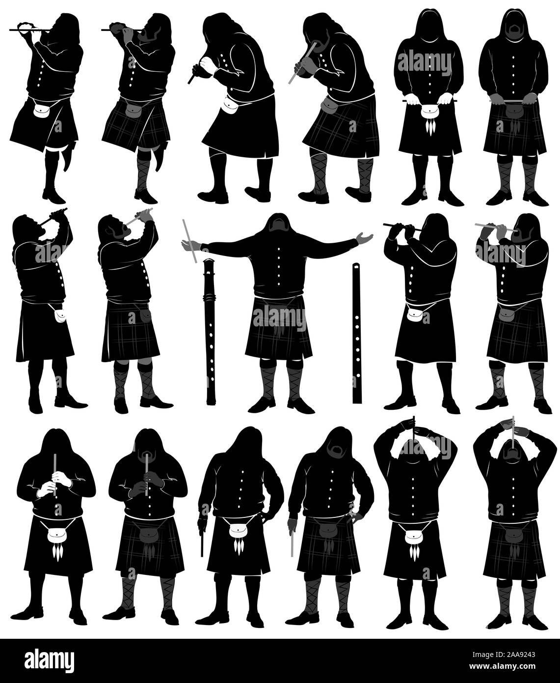 Schottland silhouette Flöte Musiker Stock Vektor