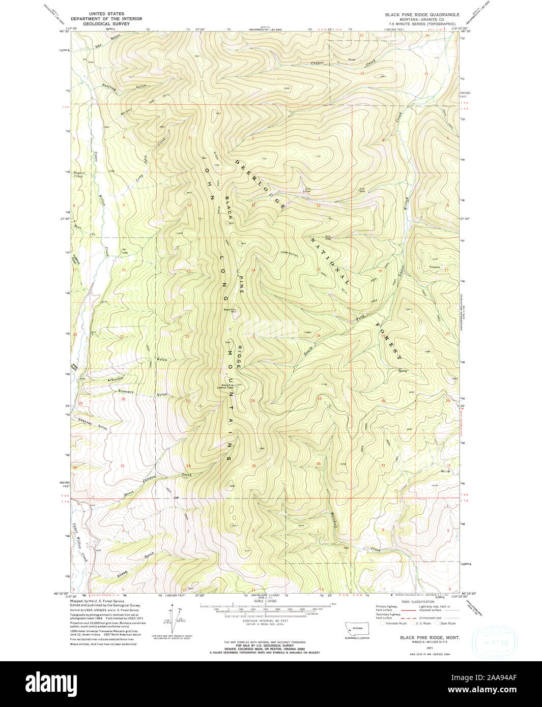 USGS TOPO Karte Montana MT Schwarz Pine Ridge 262531 1971 24000 Wiederherstellung Stockfoto