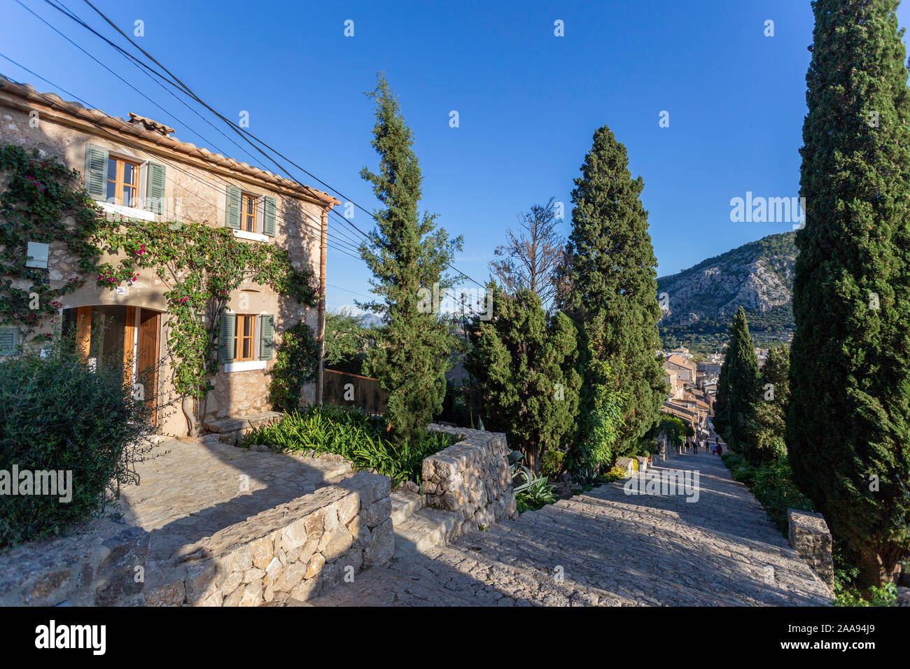 Kalvarienberg in der Stadt von Pollensa, Mallorca Stockfoto