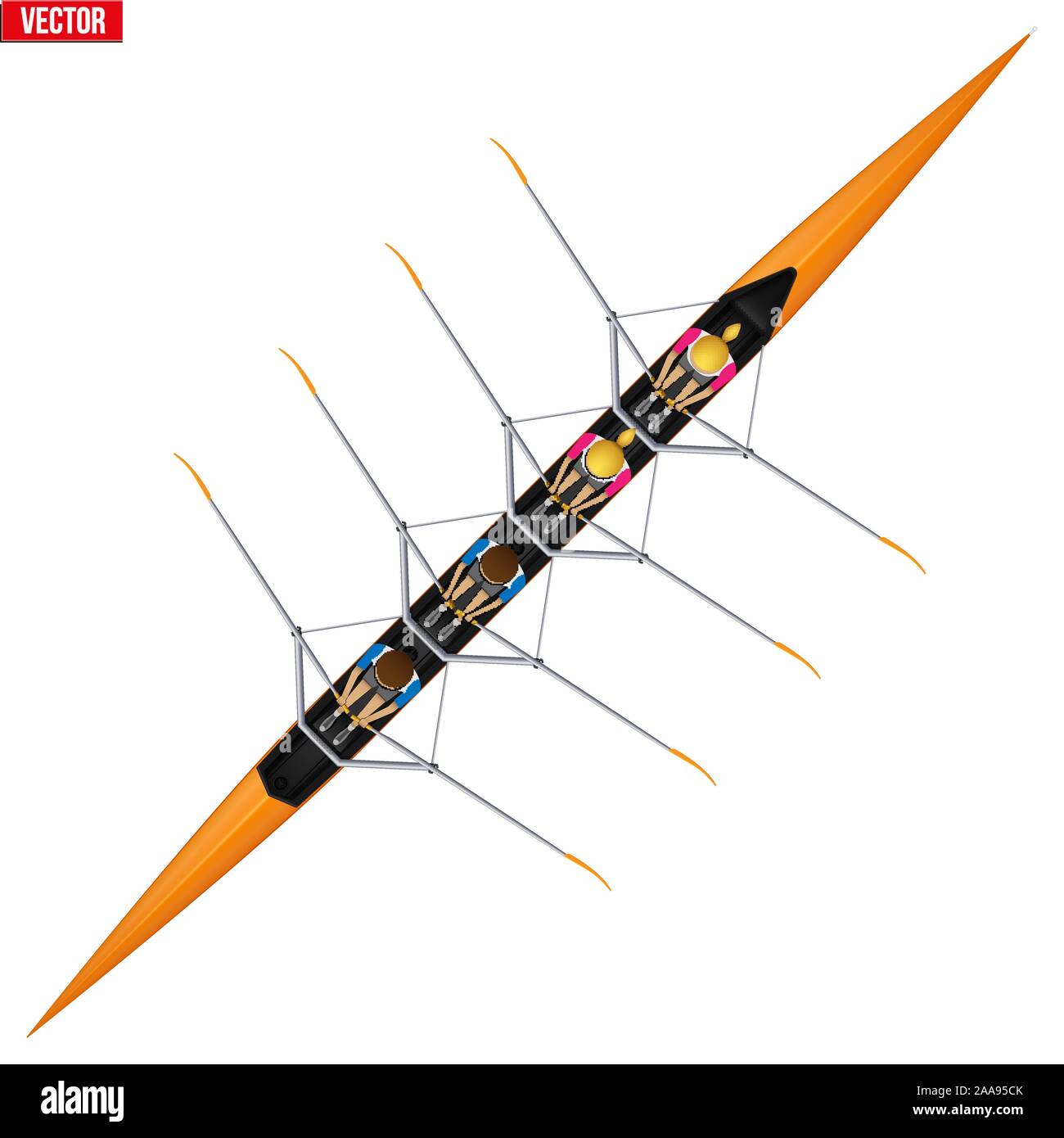 Vier Rennschale mit gemischten Paddler Stock Vektor