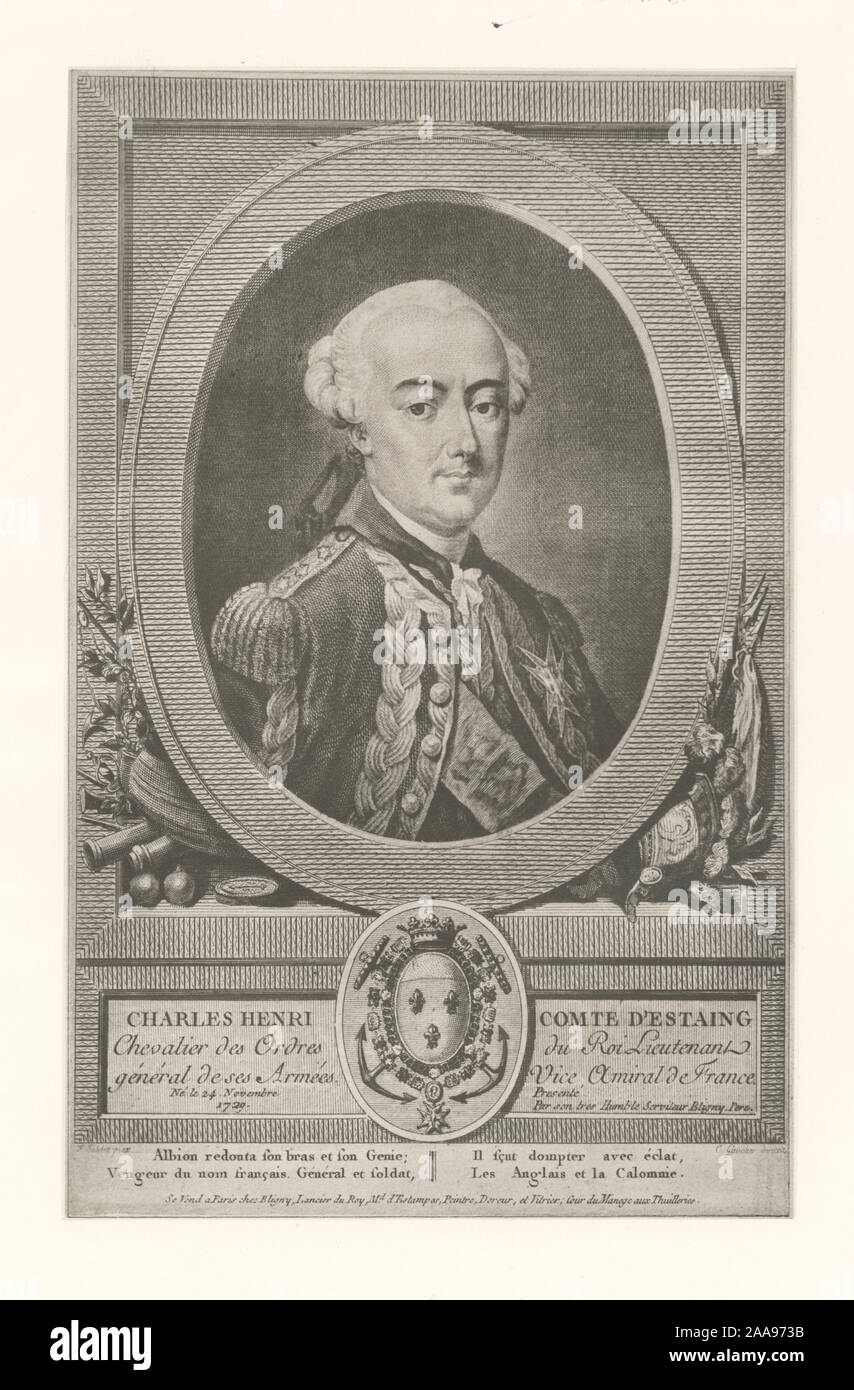 Enthält einige photomechanischen Reproduktionen. Druckgrafiker gehören Francesco Bartolozzi, Henry Bryan Halle und Alexander Heu Ritchie. Titel aus dem Kalender von Emmet Sammlung. EM 7547; Charles Henri Comte d'Estaing Stockfoto