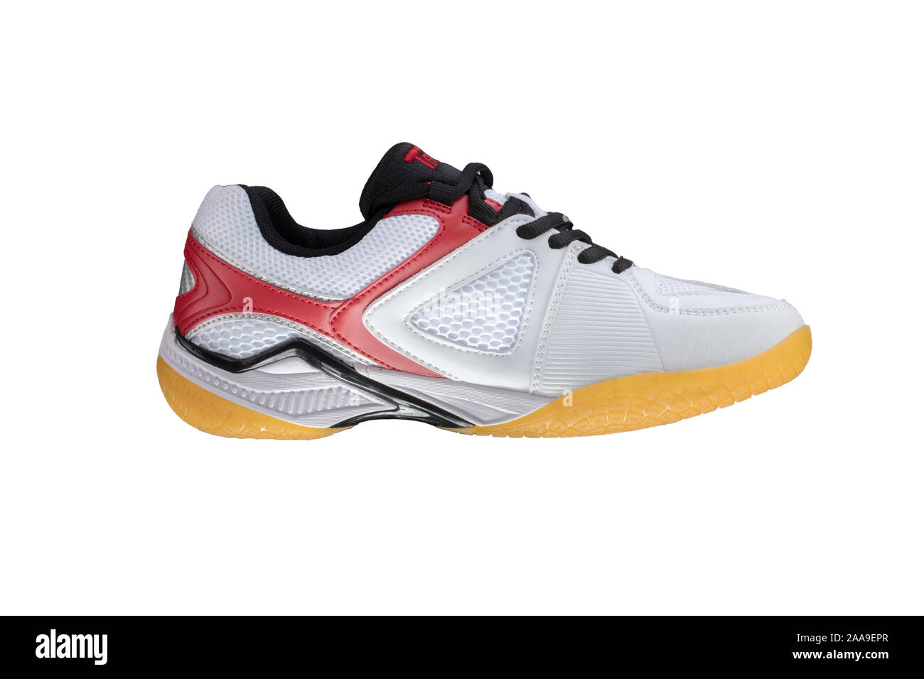 Weiße Turnschuhe mit roten Streifen auf weißem Hintergrund. Sport Schuhe  Stockfotografie - Alamy