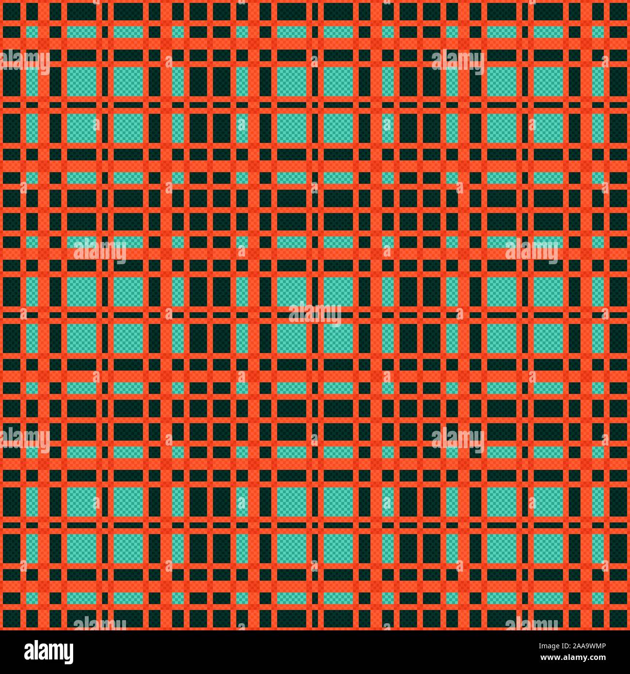 Rechteckige nahtlose Vektor Muster als tartan plaid in Türkis und orange Farben Stock Vektor