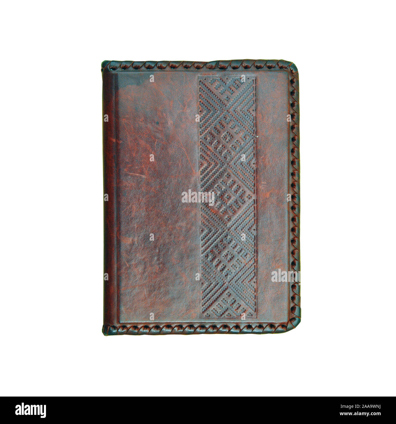 Faux leder Reisepass. Minimalismus Dokument Konzept in trendigen Farben. Auf weissem Hintergrund isolieren Stockfoto