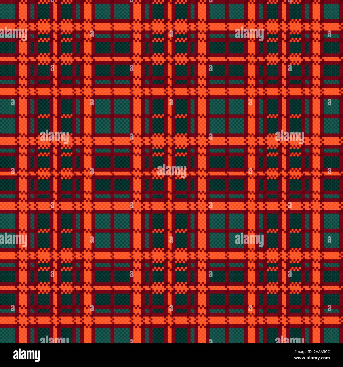 Rechteckige nahtlose Vektor Muster als tartan plaid in türkis, orange und rot Stock Vektor