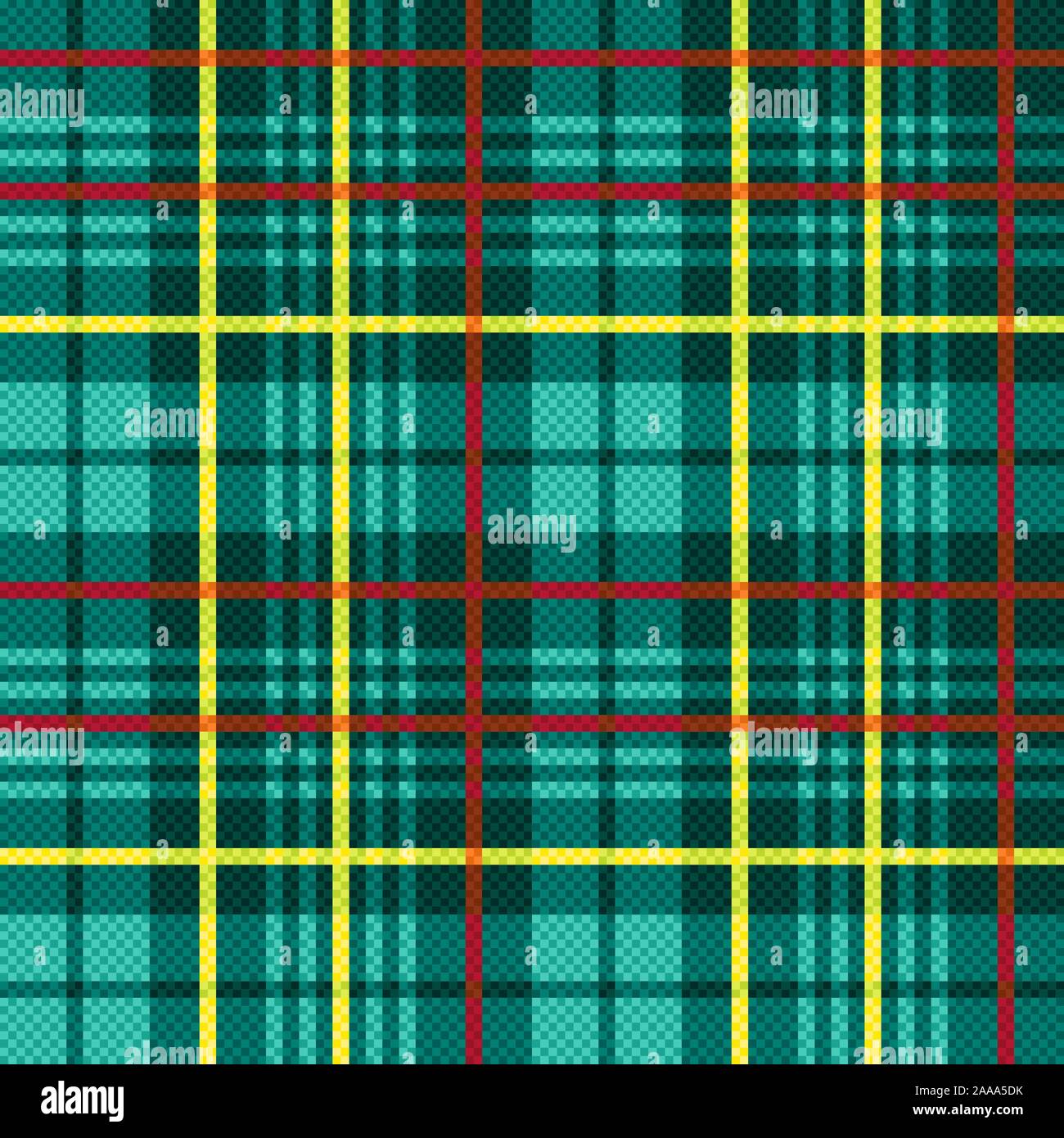 Rechteckige nahtlose Vektor Muster als tartan plaid in türkis farben und Gelb, Rot Stock Vektor