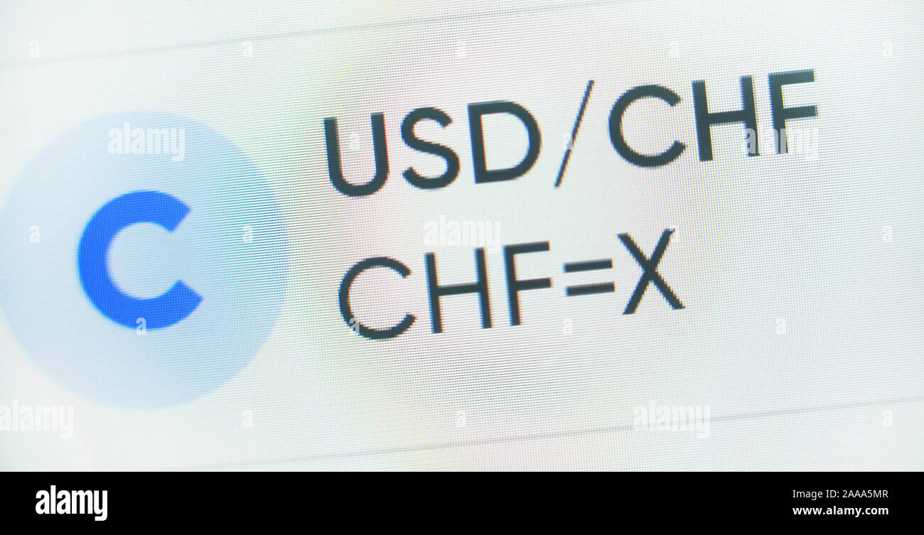 Währungsrechner - US-Dollar und dem Schweizer Franken (USD/CHF).  Geldwechsel auf Bildschirm Stockfotografie - Alamy