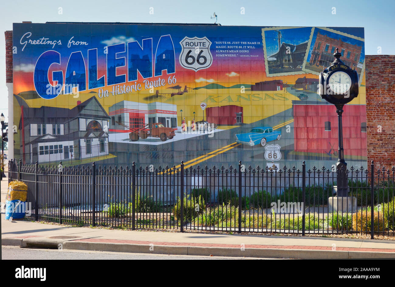 Wandbild auf der Route 66 in Galena, Kansas Stockfoto