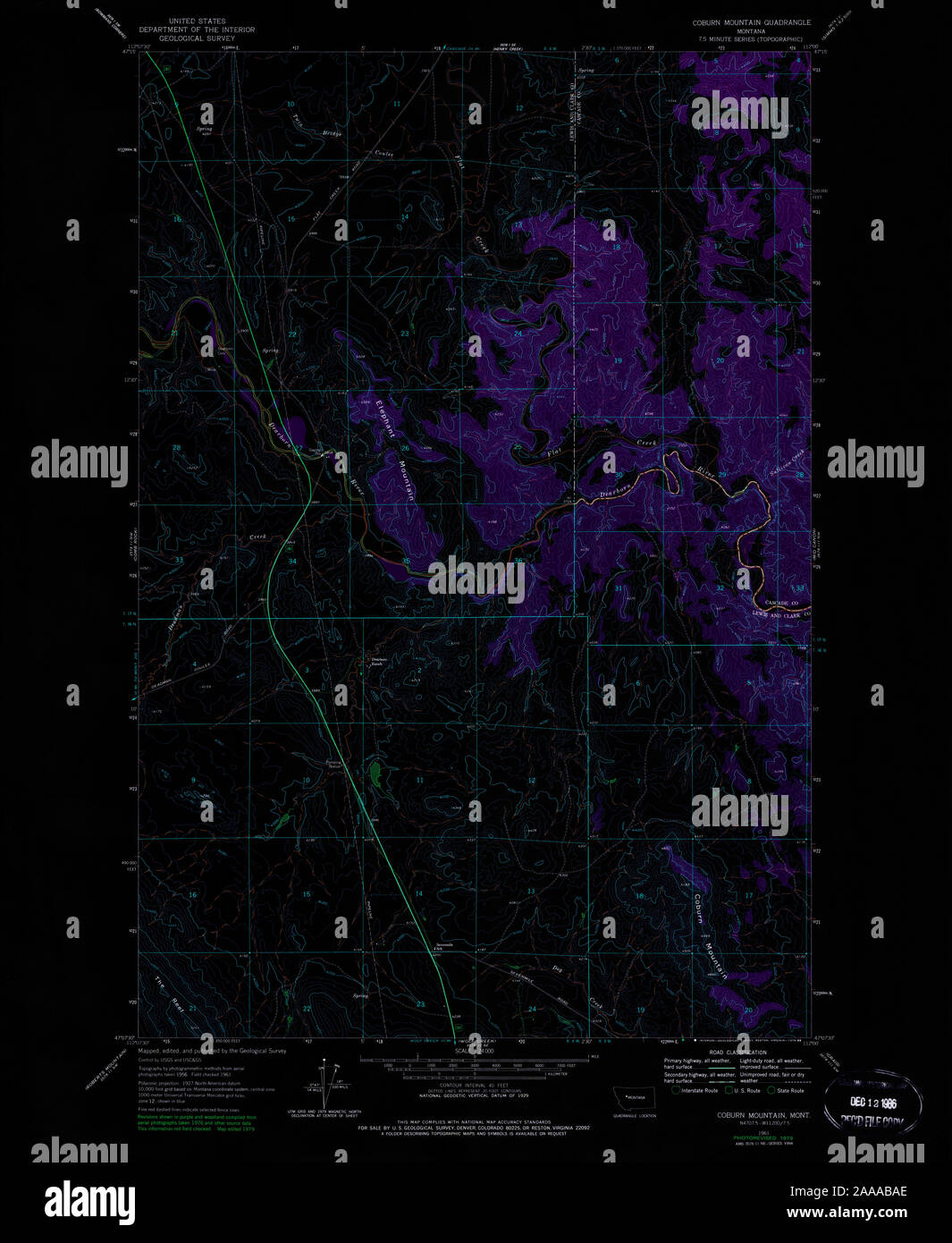 USGS TOPO Karte Montana MT Coburn Berg 263056 1961 24000 invertiert Wiederherstellung Stockfoto