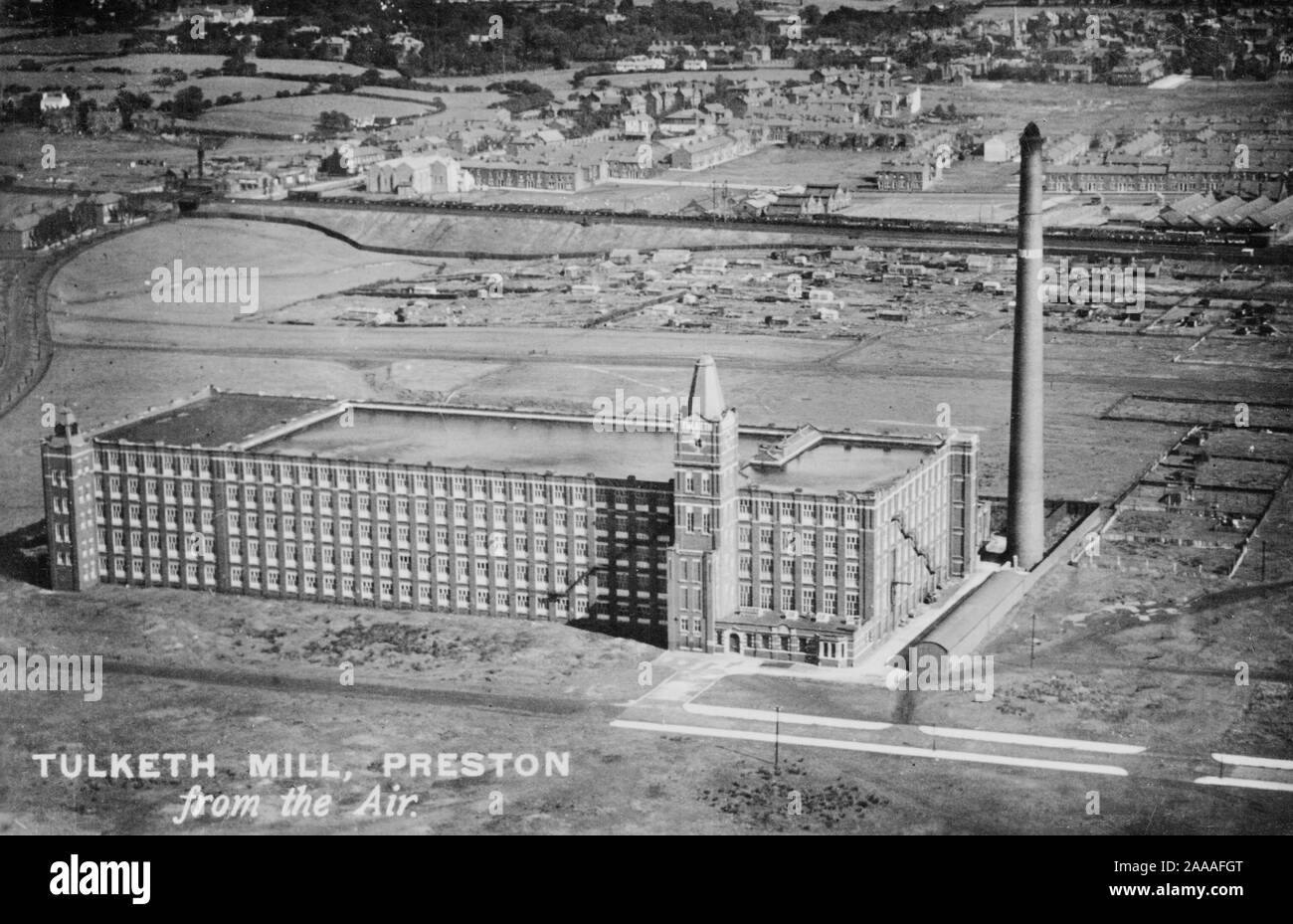 Tulketh Mill, Preston, Lancashire, England, Aerial View, alte Postkarte. Stockfoto